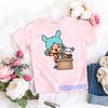 Magliette Kawaii per Bambini Divertenti Stampa Cartone Animato Mondo Toca Videogioco Maglietta per Bambini Piccoli Moda Estiva Magliette per Bambine Top Rosa