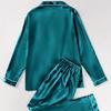 Women’s Satin Pajama Set - Solid Color, Long Sleeve Cardigan with Lapel, Long Pants, Versatile Home Wear for Autumn and Winter.