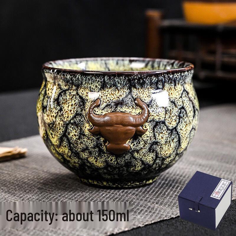 TIBORANG Ru Kiln Ceramic Dragon Egg Tea Cup Gift Set