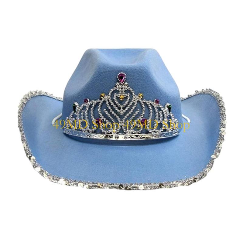 49MD Bride Cowboy Hats Crystal Panama Hat for Disco House Cocktail Parties Vacation Sparkly Crystal for Comedian