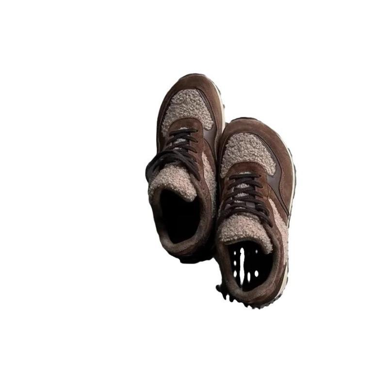 Retro women's fleece, slimming and height-increasing fluffy shoes, new winter warm sports and leisure