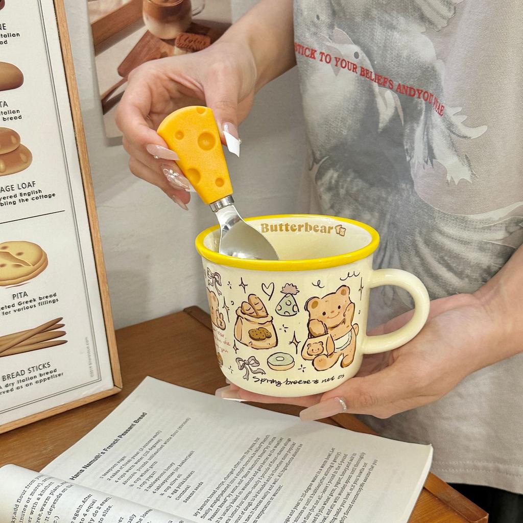 Spring Butter Bear Bread Cute Hand Painted Wind Cream Breakfast Coffee Ceramic Mug Giving People Water Cup