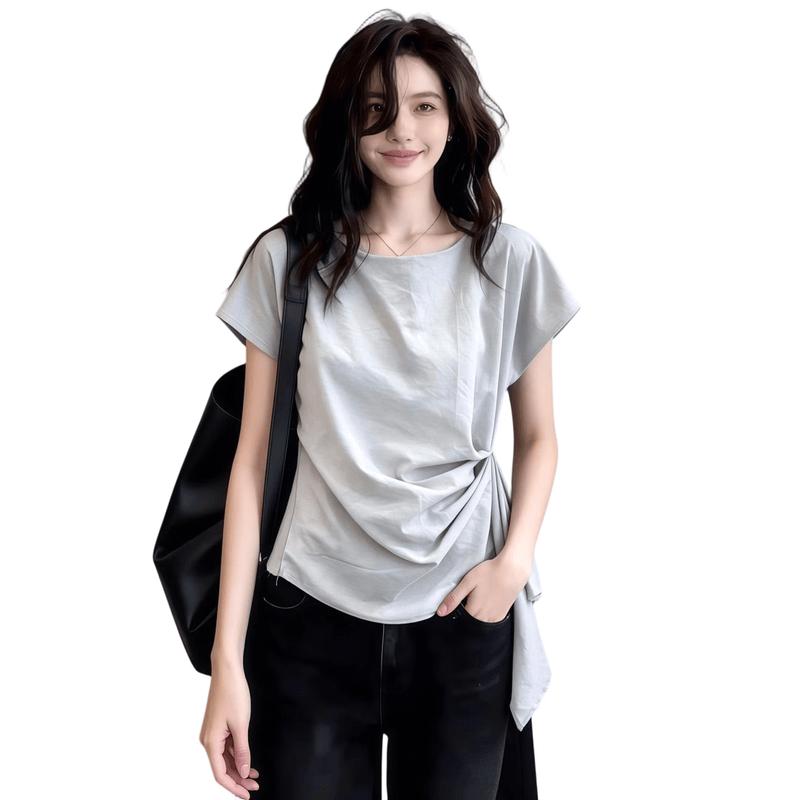 La Chapelle Women s Pleated Tie-Waist Short-Sleeve T-Shirt L