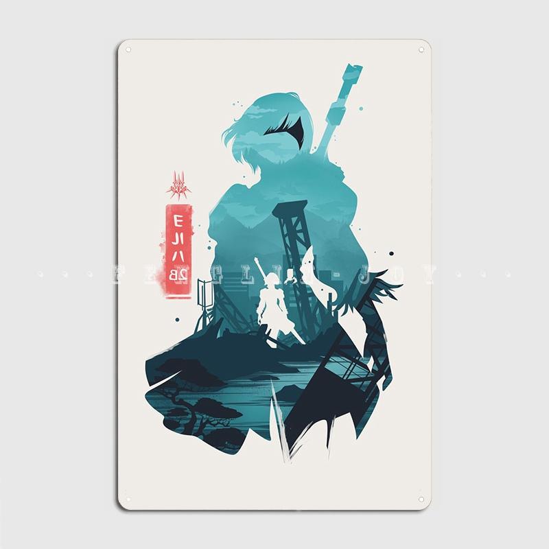 Nier Automata B Art Metal Plaque Poster Club Pub Garage Custom Garage Decoration Tin Sign Posters
