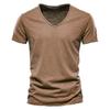 Sommer Herren Neues Solid Slub Cotton V-Ausschnitt Kurzarm T-Shirt aus reiner Baumwolle
