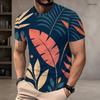 Mens Plus Size Round Neck Short Sleeve T Shirt White Fruit Leaf Printed Casual Tops