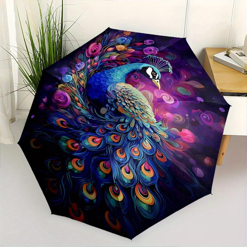 1pc A Colorful Peacock Automatic Open/CloseUmbrella,Compact Umbrella for Men & Women Day Gift.A001