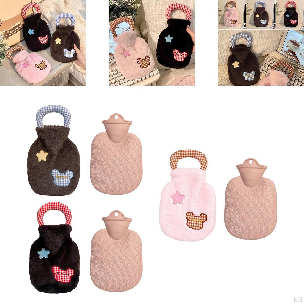 Water Bottle Hand Warmer Convenient Cartoon Portable Bag with Plush Cover for Bedroom