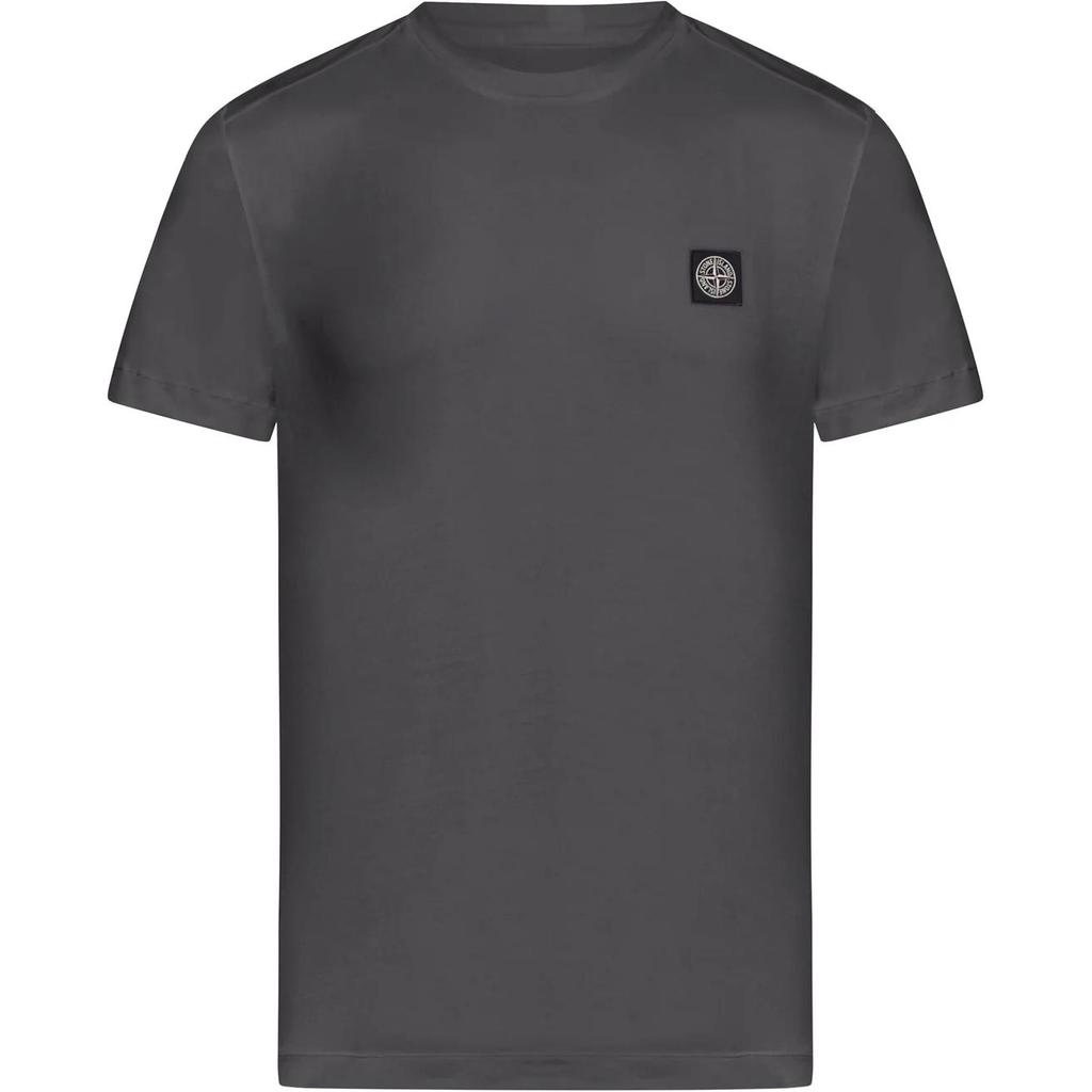 STONE ISLAND Solid Color Logo Crew Neck Short Sleeve T-Shirt Men Tops Charcoal K1S152100039S0013-V0065