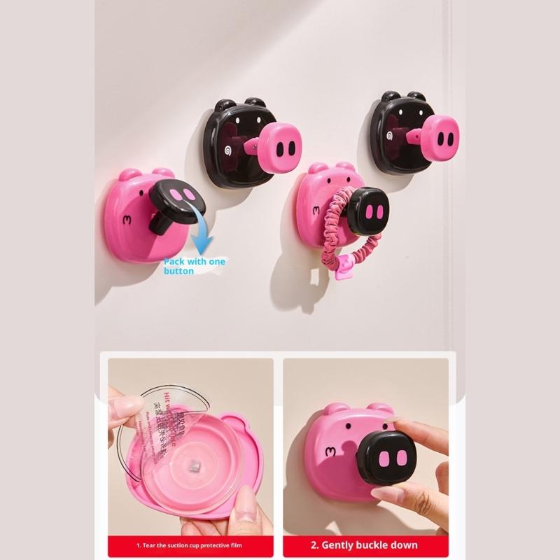 2Pcs Pig Designs Vacuum Adhesive Hook Removable Storage Solution Easy Installation For Home Organization