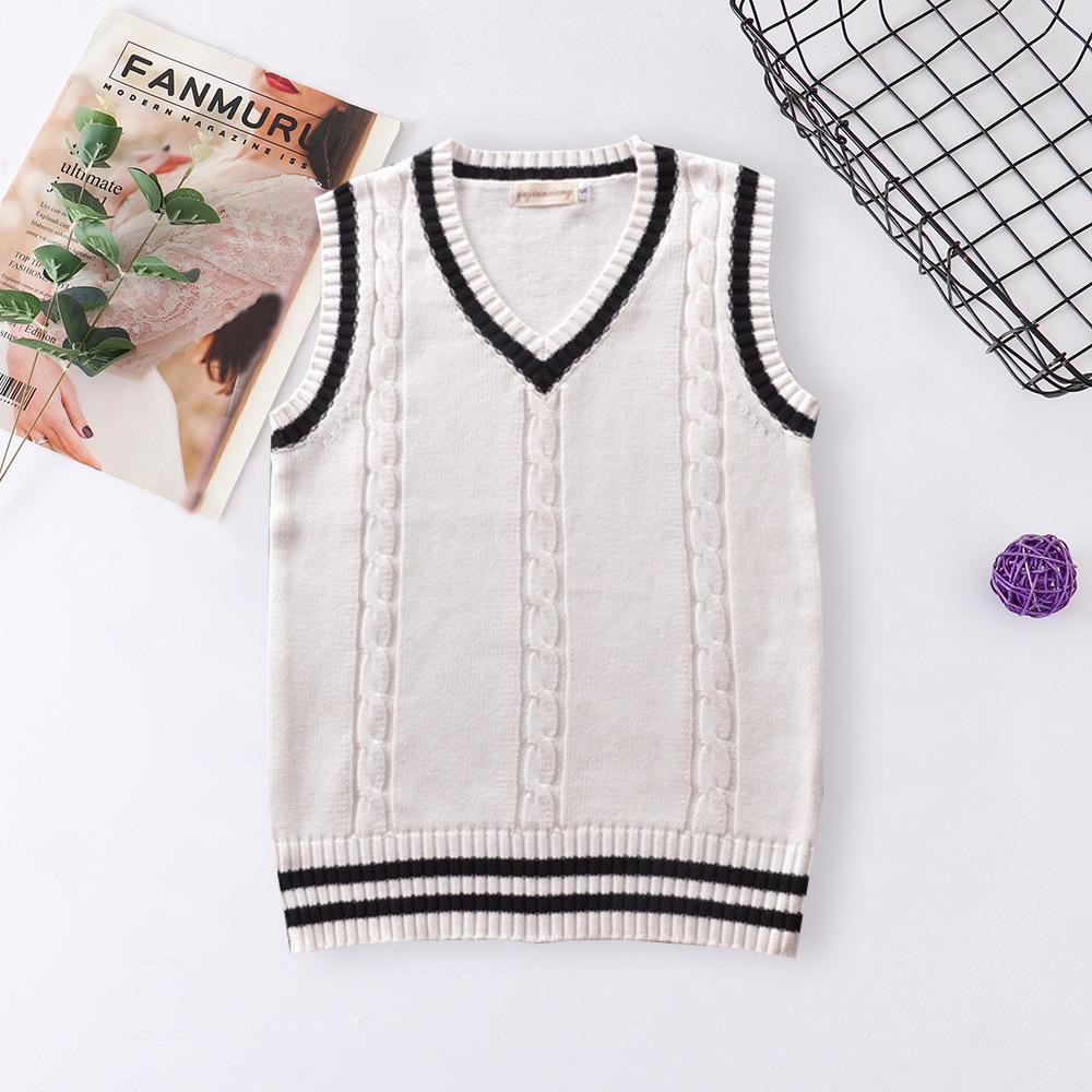 

In-Stock British Style JK V-Neck Color Block School Uniform Sweater Vest for Men & Women S белый