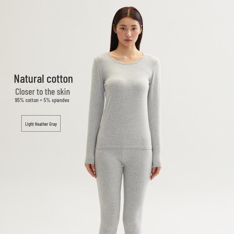 Men's and Women's Skin-Friendly Thermal Underwear Suit - Pure Cotton, Solid Color, Thin Design, Antibacterial, Large Sizes, Autumn/Winter Wear