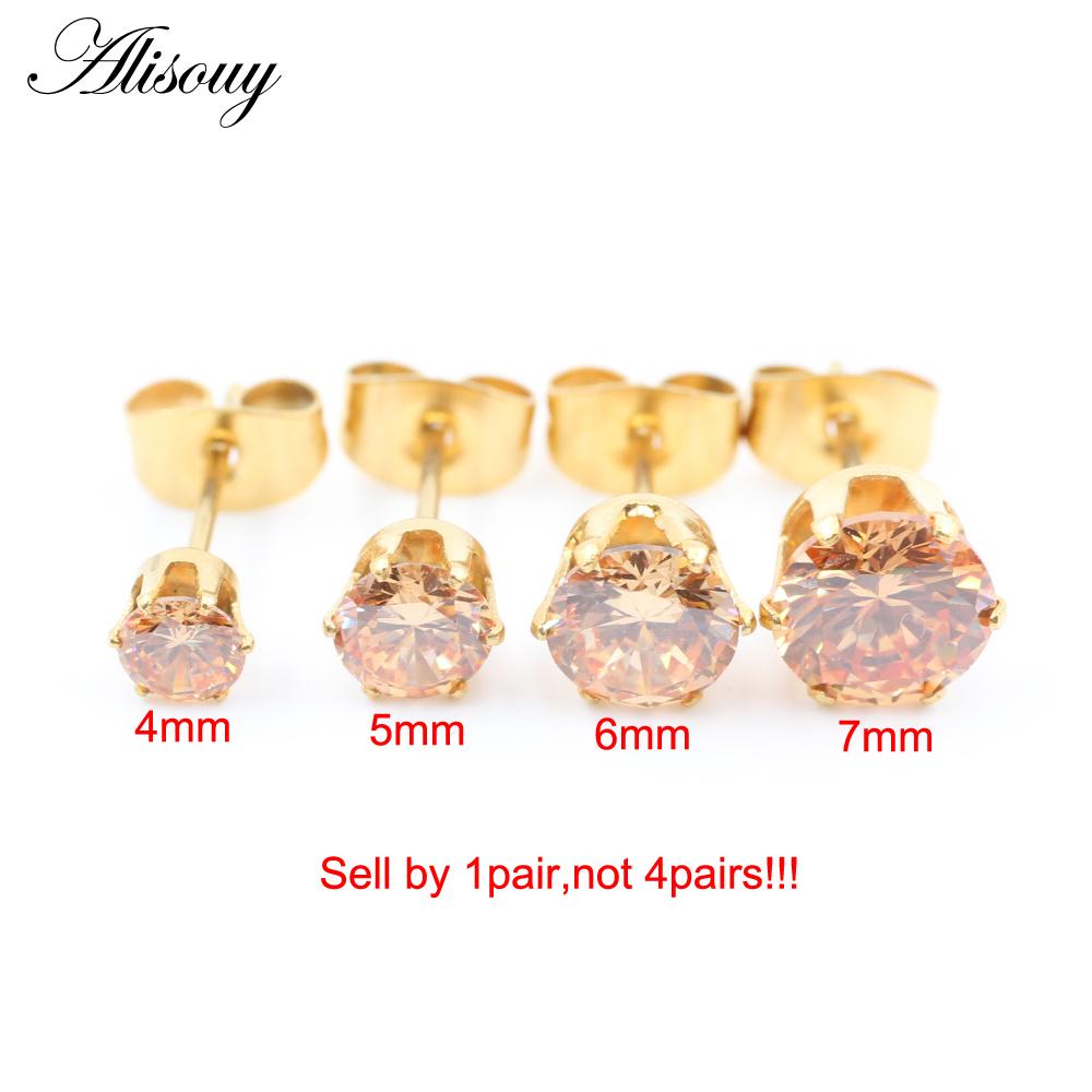 Alisouy 2 יחידות נירוסטה עגול זירקוניה מעוקבת קריסטל CZ נשים גברים עגילי חתיך לאוזן טרגוס סחוס הליקס פירסינג תכשיטים