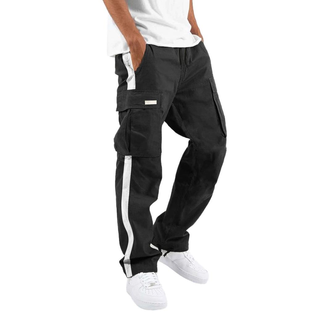 Spring and Autumn Men's Overalls Drawstring Drawstring Pocket Color Matching Long Pants