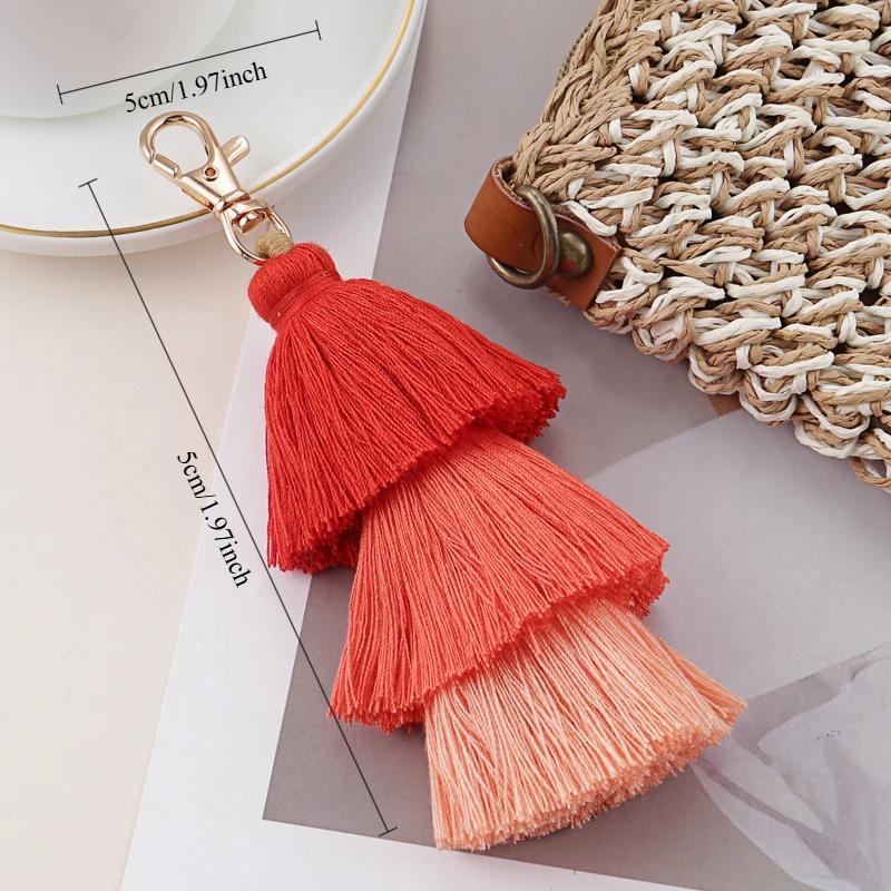 Böhmischer Mehrfarbiger Handgefertigter Mehrlagiger Quasten-Schlüsselanhänger Schlichter Schlüsselring Passend Handtaschen-Accessoire Schmuckgeschenk