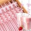 10Pcs Bent Tube Pink Bow Straws Reusable Curved Straw Cute Drinking Straw  Birthday Wedding Supplies