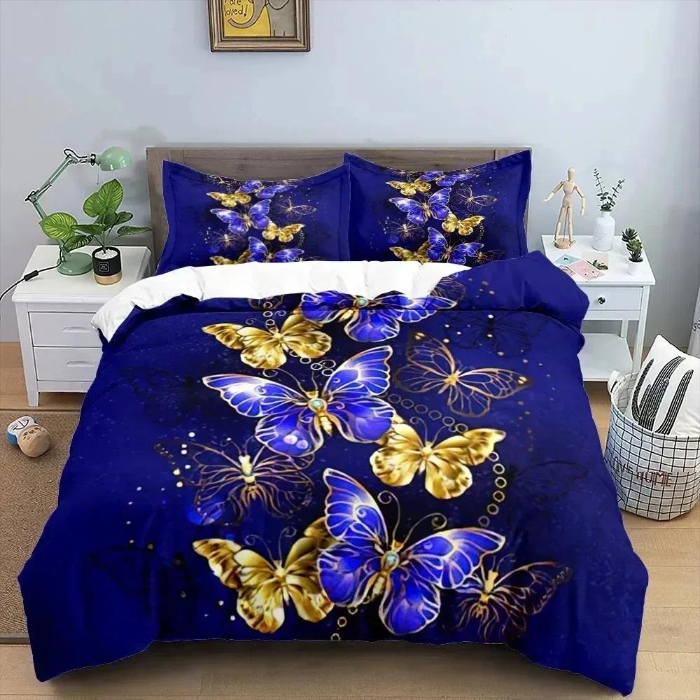 Butterfly Flower Bedding Set Boys Girls Twin Queen Size Duvet Cover Pillowcase Bed Adult Fashion Home Textileextile