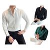 Men Spring Fall Shirt Frence Style Turn-down Collar Slim Fit Waffle Texture Single-breasted Long Sleeves Pure Color Mid Length Young Formal Top