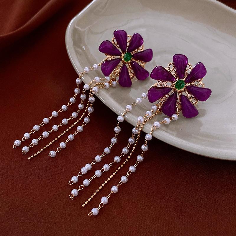 

Французские ретро серьги с жемчужной бахромой, преувеличенные нишевые серьги высокого класса, модные универсальные серьги с темпераментом