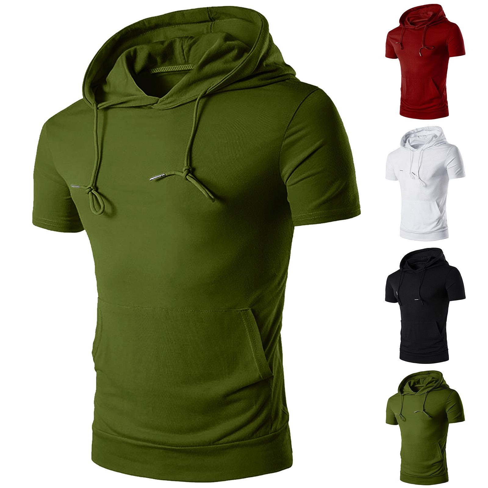 

Men s Casual Solid Color Hooded T-Shirt - Summer 2021 Medium