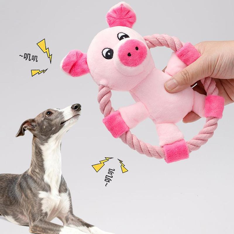Cotton Rope Throw Toys for Pets Cartoon Duck Pig Small and Medium Dogs Squeaker Chew Training Toy Durable Outdoor Dog Flying Dis
