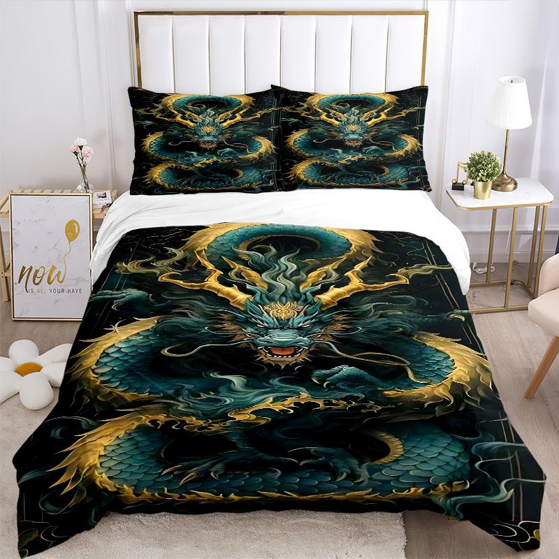3pcs Dragon Art Duvet Cover Set, Cover For Bedroom Guest Room (1 Duvet Cover + 2 Pillowcase, Without Quilt), yy250922214