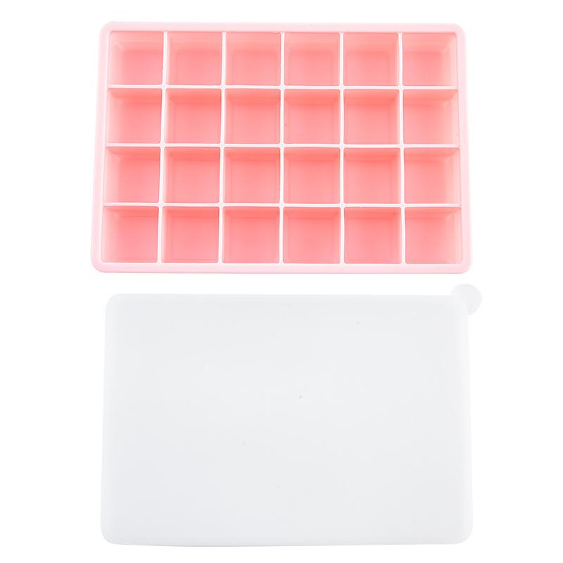 24 Grid Square Ice Cube Tray with Lid Flexible Easy Release Silicone Ice Cube Mold Reusable Ice Freezer for Cocktails Beverages 6