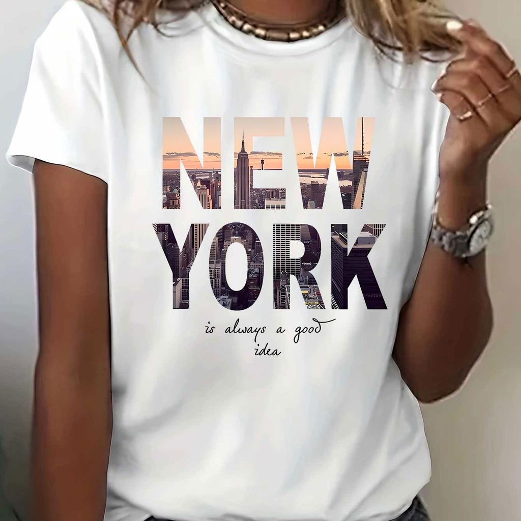Letter-printed T-shirt Summer and Spring Short-sleeved Round-neck Casual Top Women's Clothing Women Clothes Graphic T Shirts