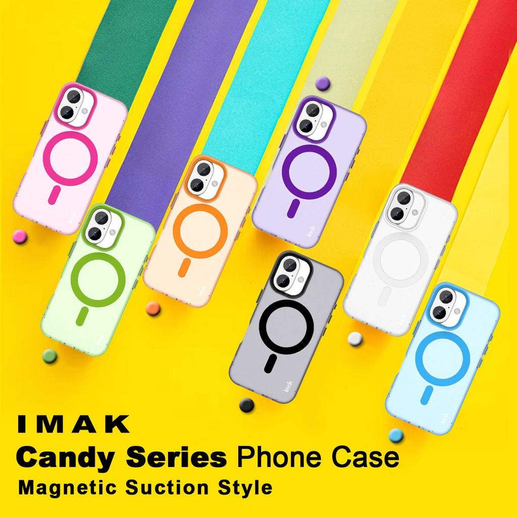 IMAK For iPhone 16 Plus Case Compatible with MagSafe Candy Color Anti Drop TPU+PET Back Cover