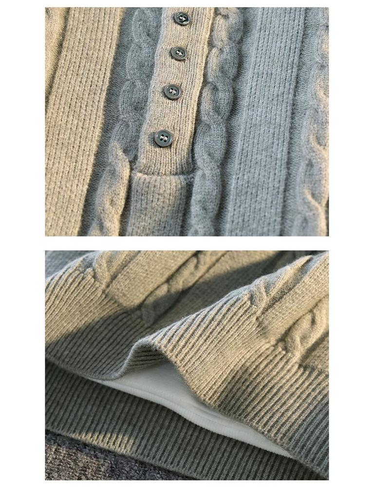 Men's Trendy Two-Piece Look Cable Knit Pullover Sweater - Long Sleeve, Solid Color for Autumn