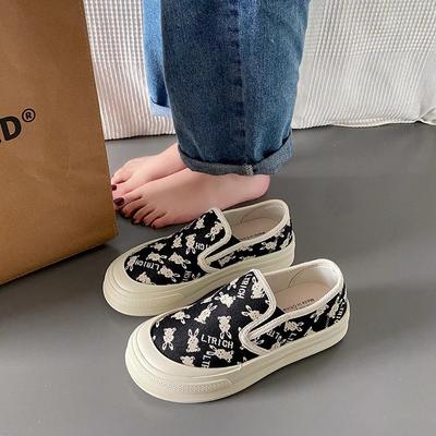 Loafers Cloth Shoes Women's Summer Breathable One-pedal Casual Shallow Mouth Flat-soled Canvas Shoes Women's Lazy Thick Baseplate Shoes