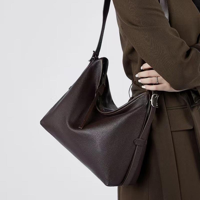 Genuine Leather Womens Shoulder Underarm Tote Bag Vintage Litchi Grain Top Grain Cowhide Crossbody Luxury Commuter Handbag