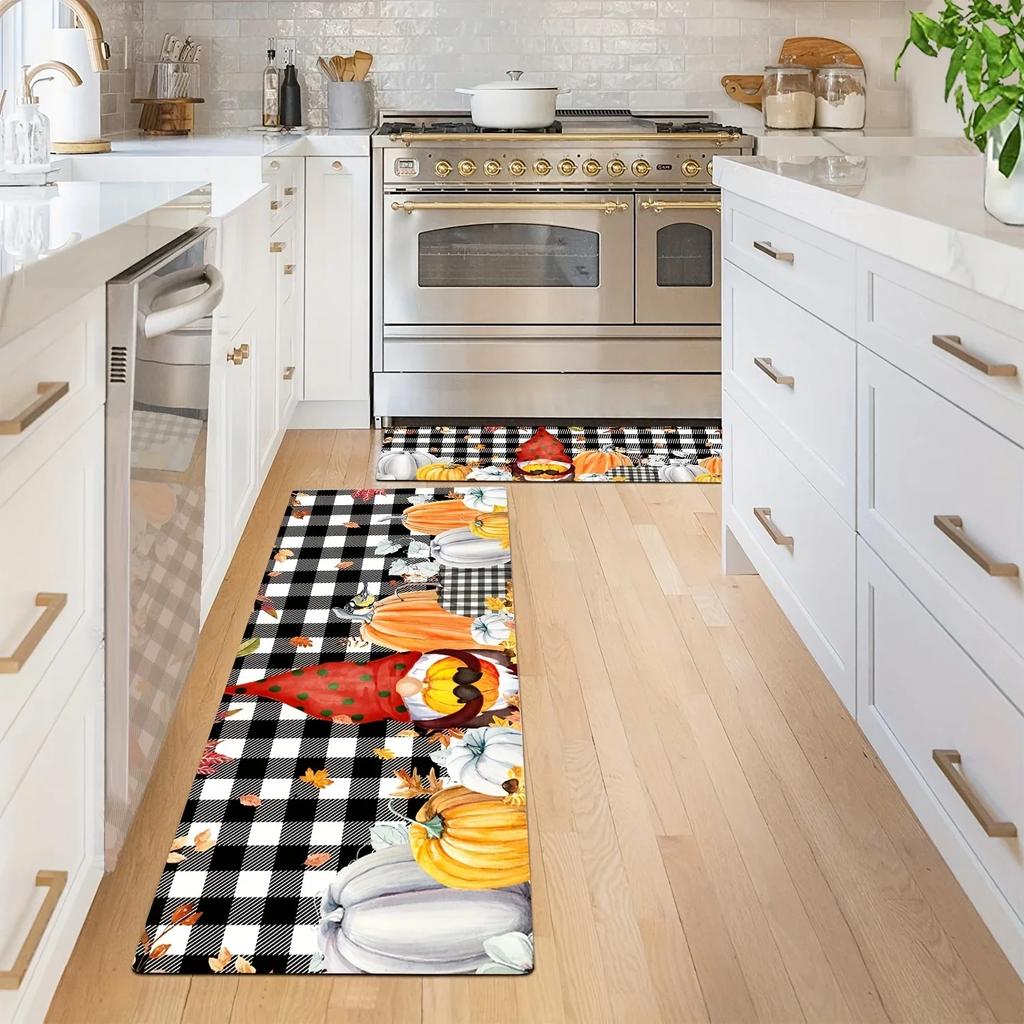 Fall Thanksgiving Pumpkin Gnomes Kitchen Floor Mat Decor Anti-slip Hallway Balcony Rugs Living Room Carpet Bedroom Doormat