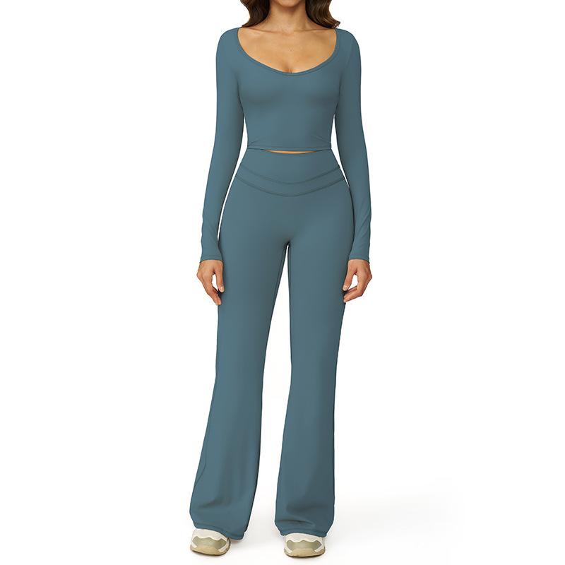 JYL Quick Dry Brushed Yoga Set Hollow Back High Waist Outfit