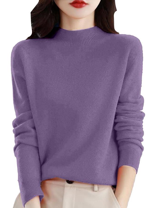 Women's Loose Knit Half Turtleneck Sweater - Long-Sleeve, Large Size Pullover for Autumn & Winter.