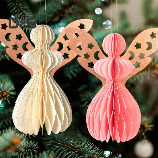 Angel Honeycomb Ornament Paper Angel Hanging Ornament with Sparkling Edge 3D Honeycomb Angel Decoration for Birthday Party Wedding