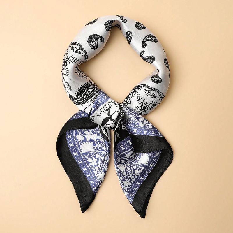 1 Adet Erkek Moda Çok Yönlü Suni İpek Paisley Yama İşi Baskılı 60cm Bandana Boyun Eşarbı