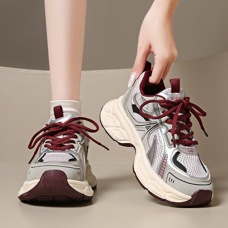 2025 Frühling und Herbst neue germanische Mädchen~ Retro-Farbabstimmung dicksohlige erhöhende Sport- und Freizeitschuhe Damen Dad-Schuhe