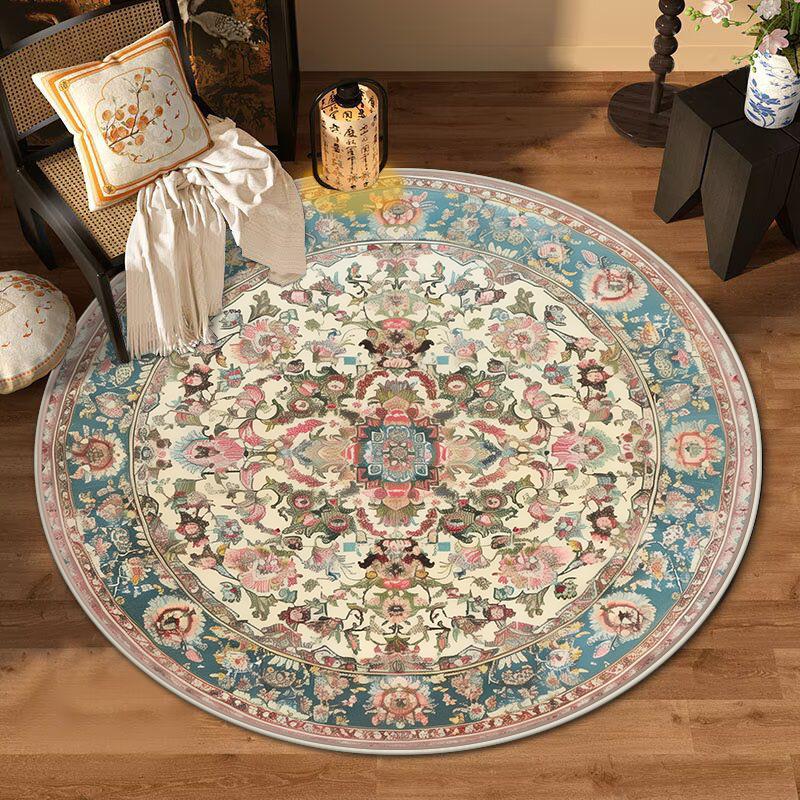 

Bohemian Style Living Room Decoration Non-slip Round Carpet Room Decor Aesthetic Soft Bedroom Rug Easy Clean Cloakroom Chair Mat 2.6ft(80x80cm)