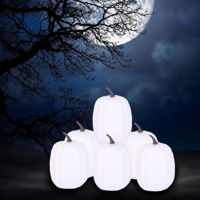 6 Stück Halloween Künstliche Kürbisfiguren Schreibtischdekorationen Weiße Farbe Kürbisornamente Festival-Partys Dekorationen