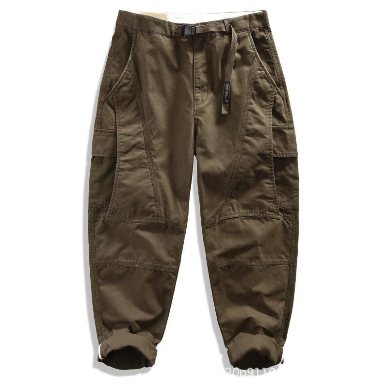

Retro Multi-pocket Overalls Men s Heavy Spring Washed Straight Loose Cone Casual Pants M коричневый