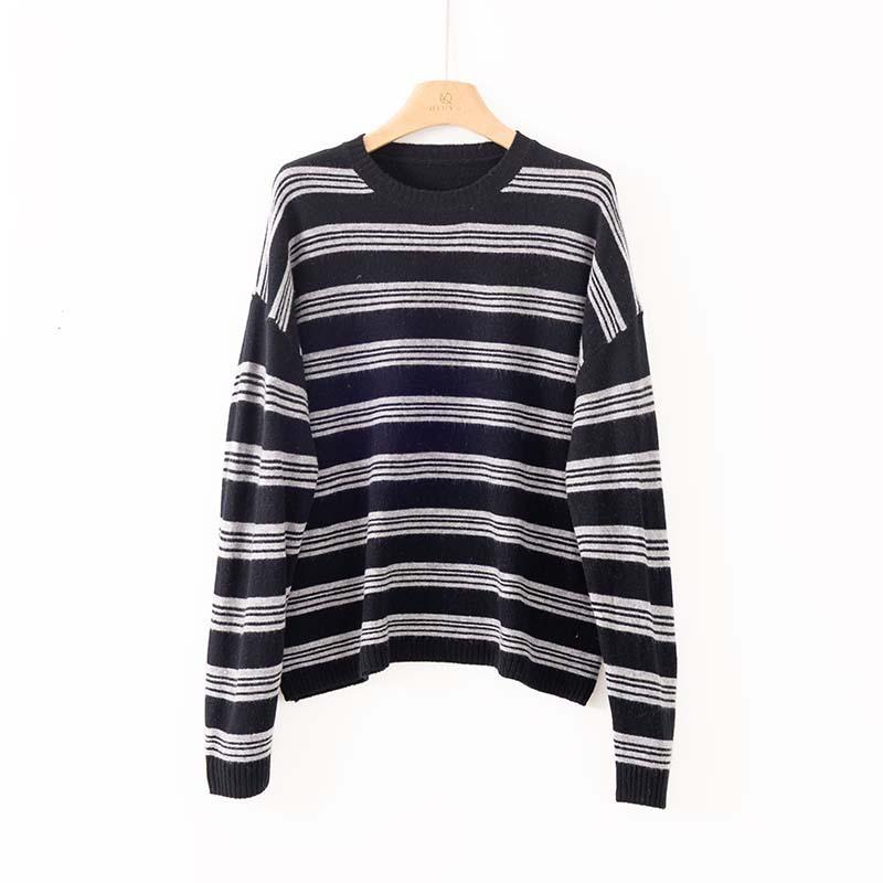 

Свитер женский осенний новый пуловер с рыхлым свитером внутри, полоски в два слоя, контрастные цвета, круглый вырез, 0 шерсти L серый