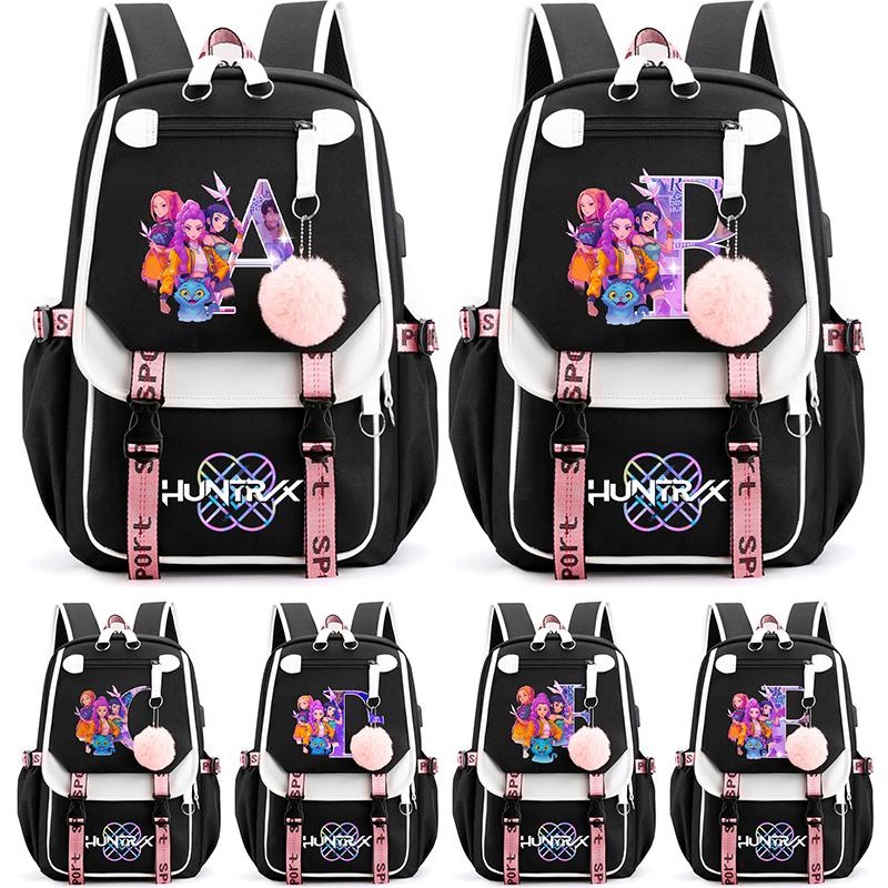 Anime Cartoon 26 English Letter Printed Backpack for Teenager Student Girl Boy Bookbag Large Capacity Travel Bag Kid Gift