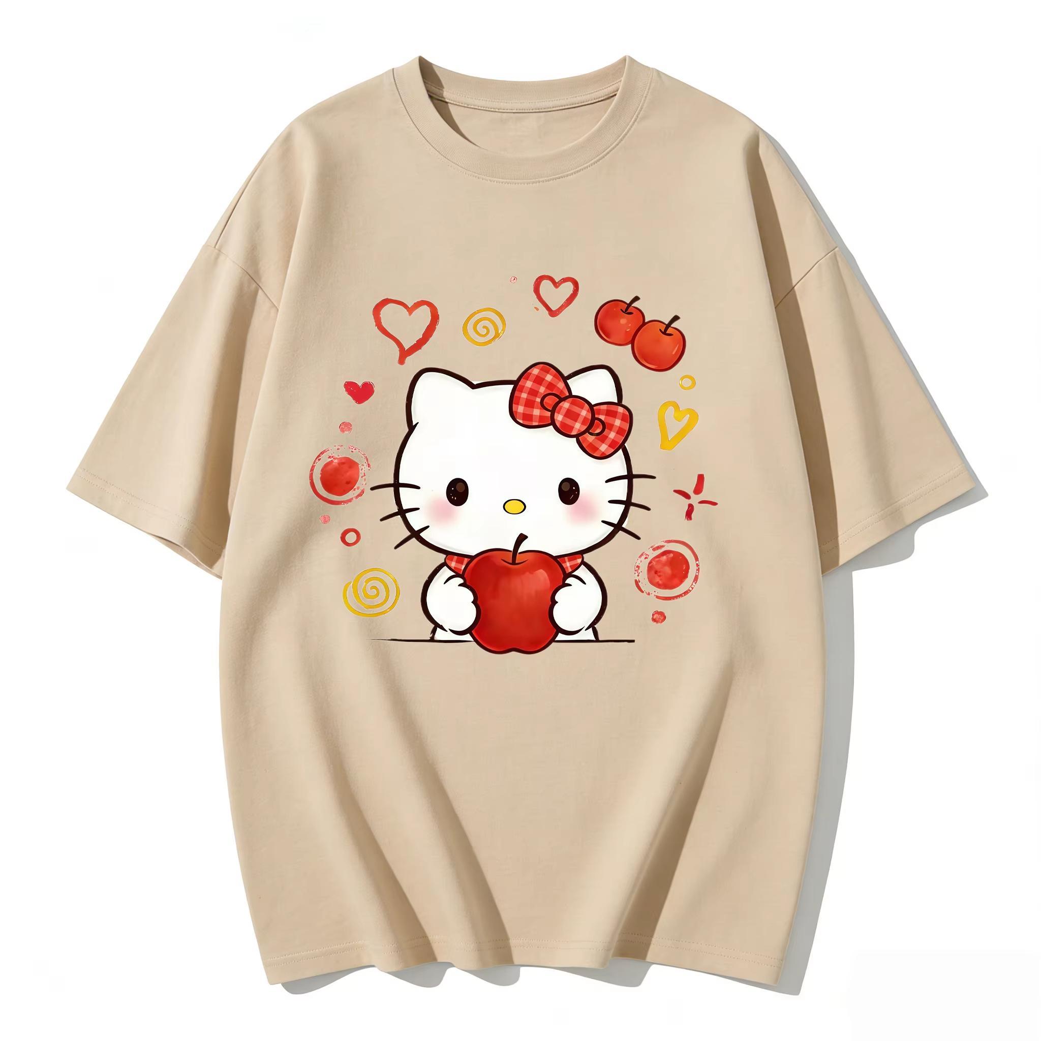 

2026 Summer Hello Kitty Cartoon Pattern Printed ShortSleeved Cotton Womens TShirt Classic Fashion Top S