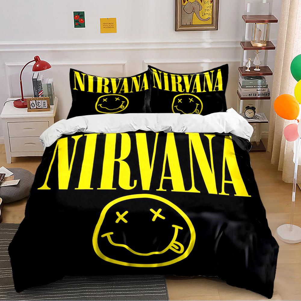 Nirvana Logo Black and Yellow Bedding Set Bedding Set (1 Duvet Cover, 2 Pillowcases, Duvet Not Included)