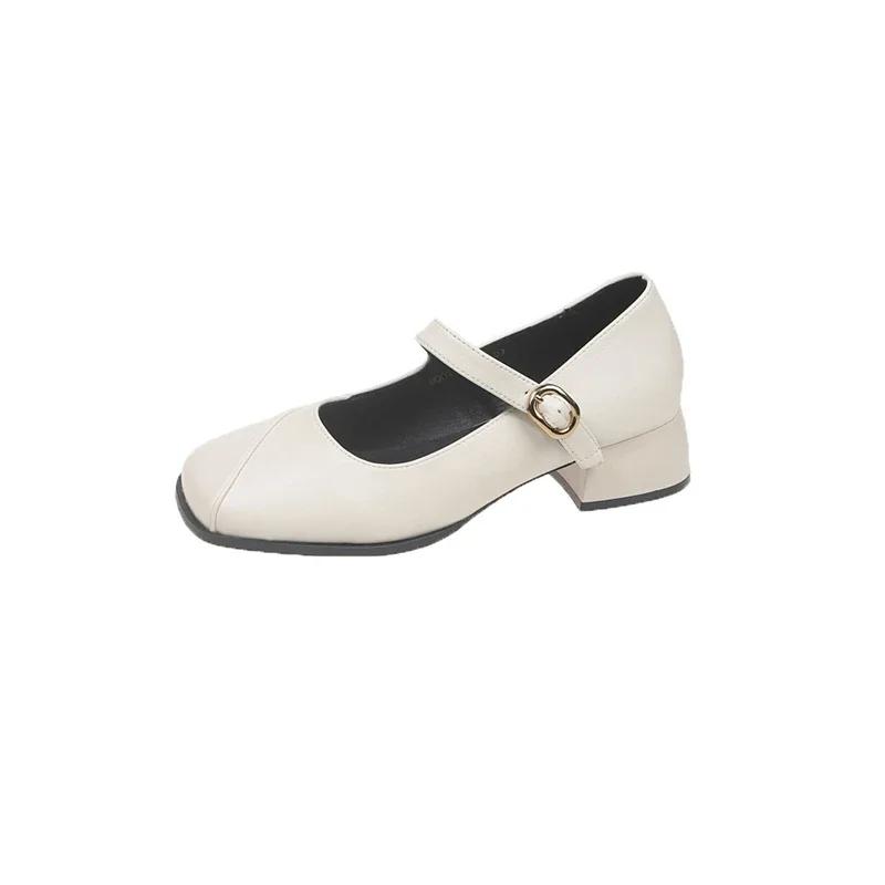 Design Office Lady Pumps Shoes Casual Thick Heel Buckle 2025 Spring Autumn Female Square Toe Mary Jane Shoes