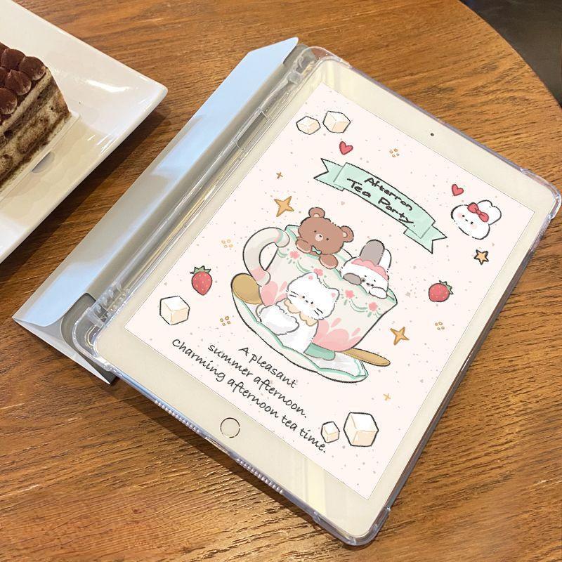 Für iPad Pro2024 Hülle Niedliches Bärenmuster iPad Smart TPU Hülle für iPad Air4 Air5 Air6 Pro11 Pro12.9 2022 2018 mini6/5/4 mit Bleistifthalter