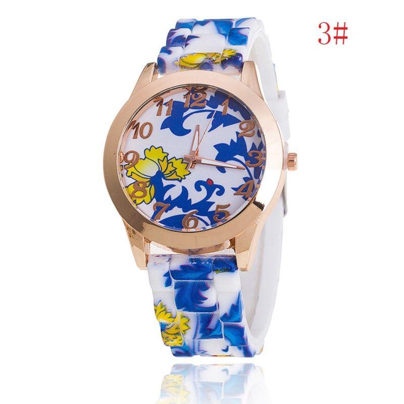 Womens Watch Fashion Silicone Printed Flower Causal Quartz Analog Watches Wrist