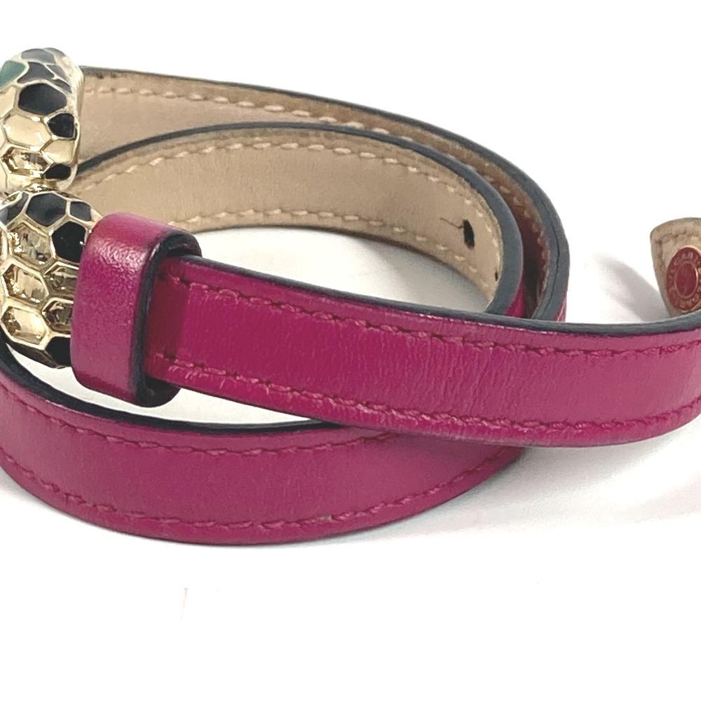 Bvlgari Double Bangle Serpenti Forever Logo Bracelet Leather Pink Based/Gold