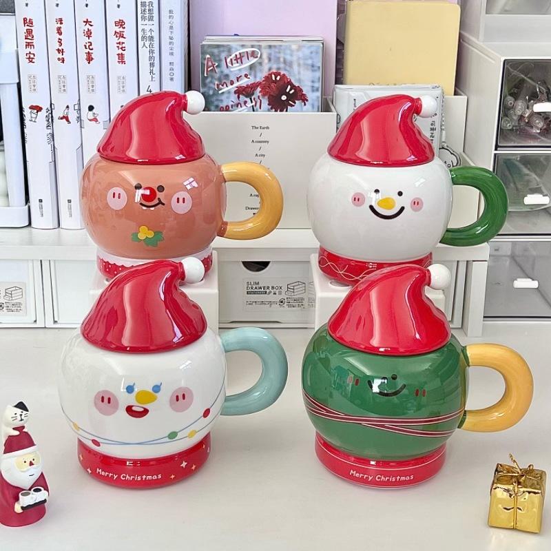 Christmas Gifts for Girlfriends, Birthday Gifts, Christmas Snowman Ceramic Mug with Lid, Girls' Souvenir Gift Box
